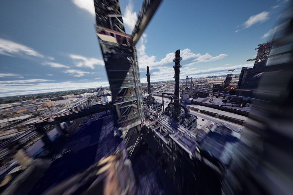 FPV drone diving between Manhattan towers