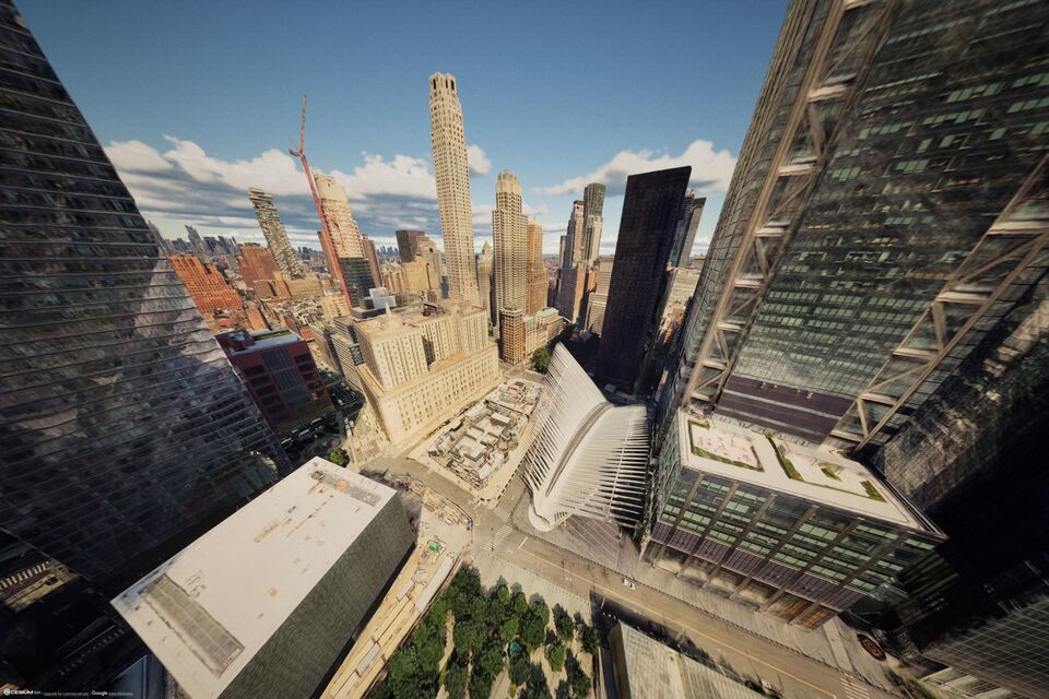 FPV drone flying over Manhattan skyscrapers