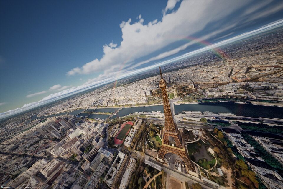 FPV drone flying around the Eiffel Tower